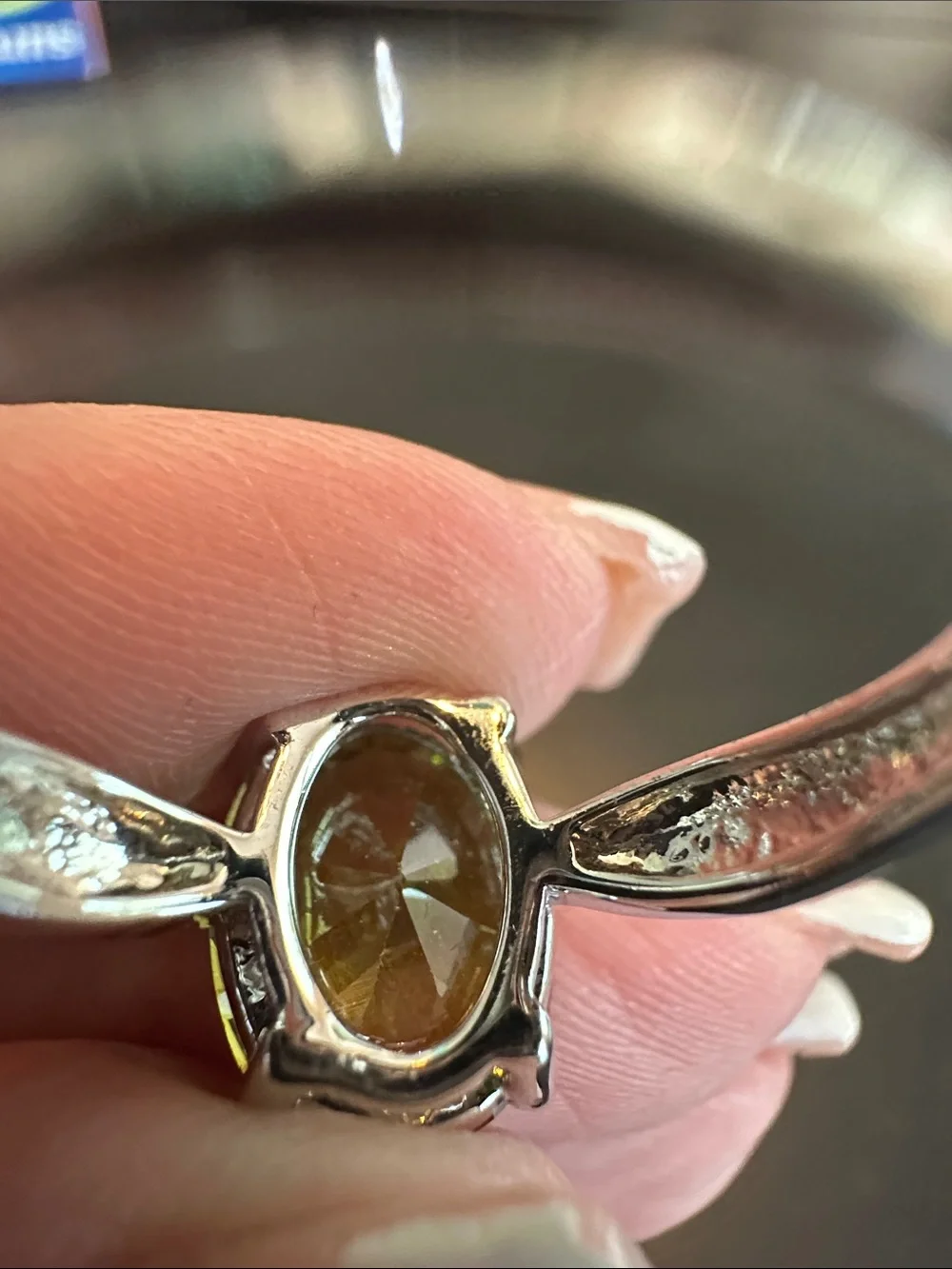 Green Oval Gemstone Sterling-Color Women's Ring- Size 7.5